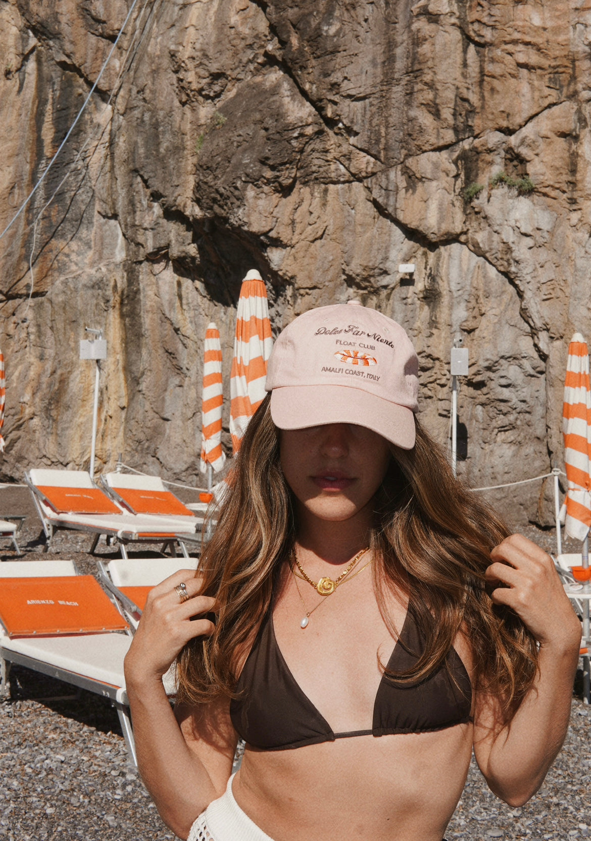 Amalfi Coast ball cap, Positano dad cap, pink women baseball cap. Dolce Far Niente, Light pink hat Italy, satin interior lining ball cap, baseball hat, cute baseball hat,