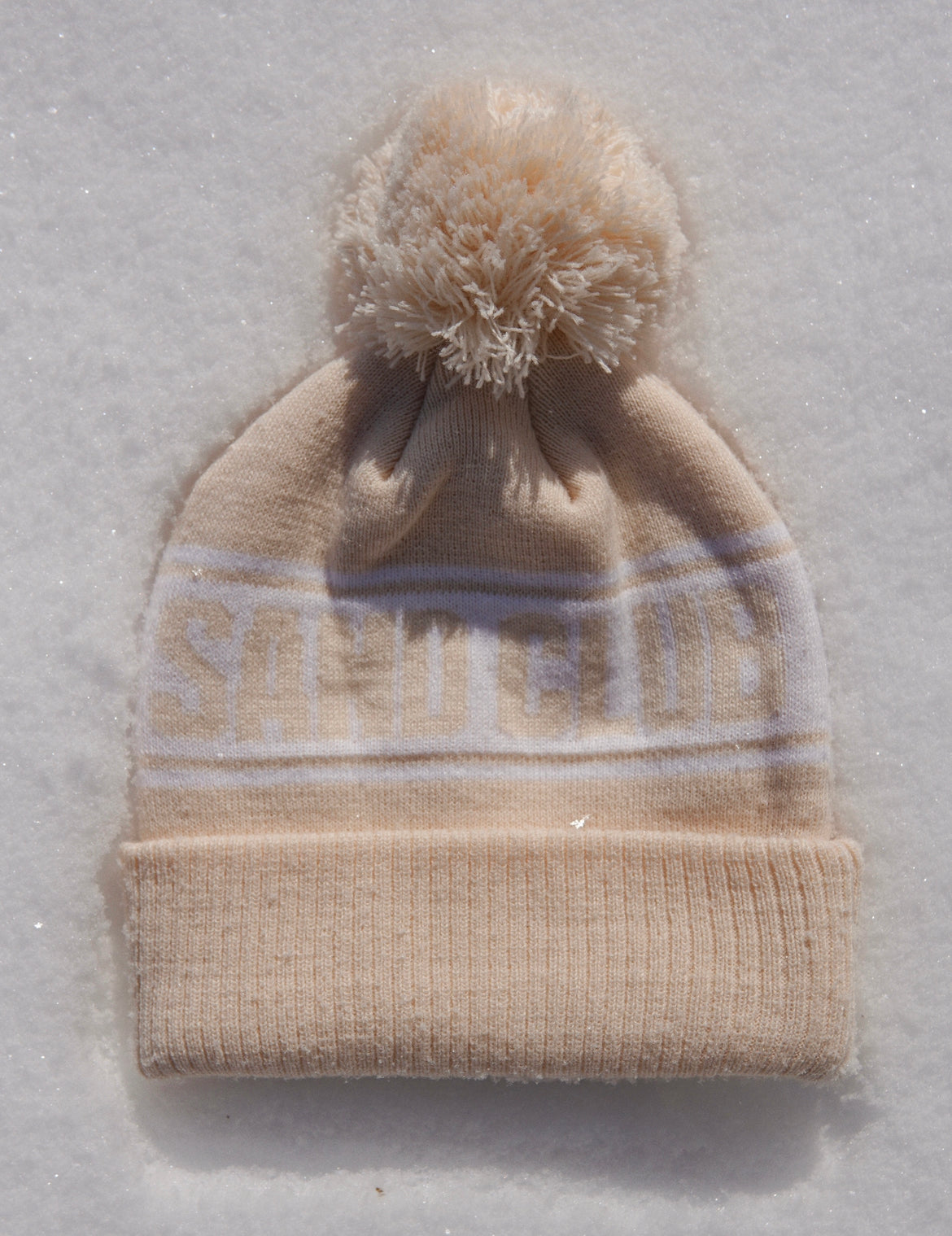 Surf girl beanie, beach girl winter hat, retro cream ski hat with pom pom, après ski hat, apres ski headwear, European ski knit headwear. Snow to sand club