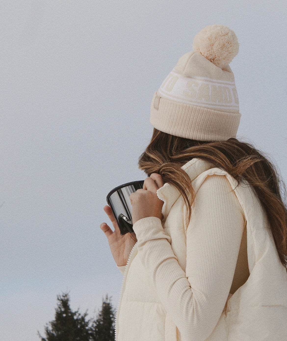 Surf girl beanie, beach girl winter hat, retro cream ski hat with pom pom, après ski hat, apres ski headwear, European ski knit headwear. Snow to sand club