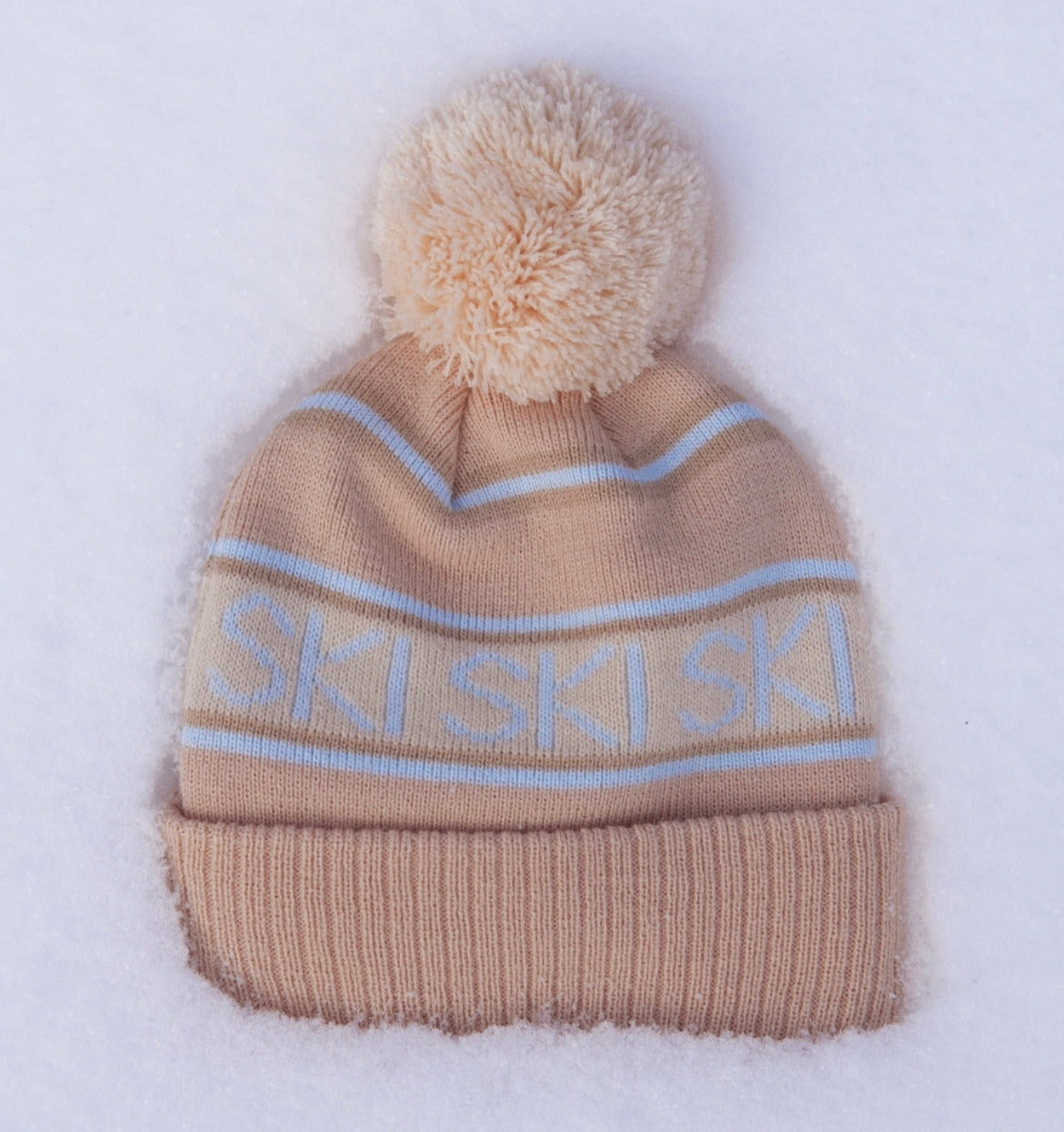 Child / toddler Apres ski beanie, Retro ski wear, vintage European ski knit hat, winter beanie, cream & blue beanie with pom pom fashion ski beanie. Mommy & me ski fashion