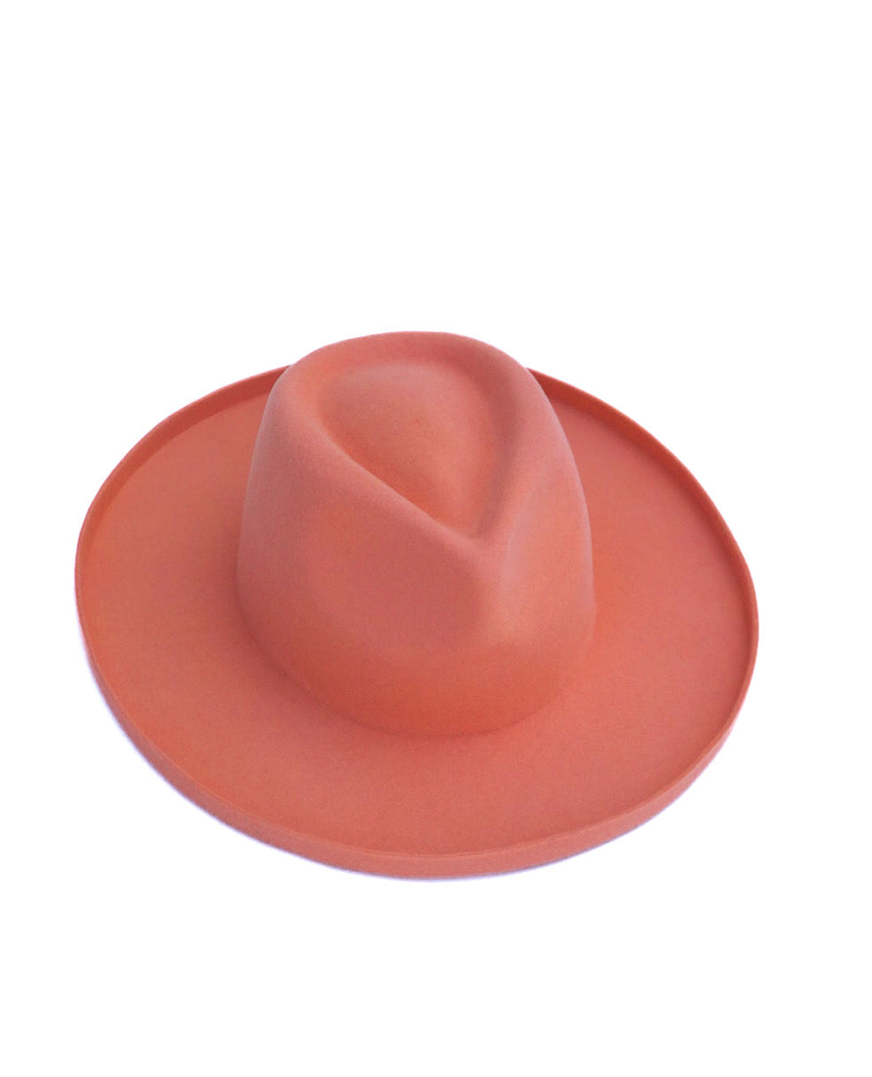 Peach felt hat, summer pink hat, papaya colored wide brim, beach hat, pencil brimmed hat, spring fashion accessory, rancher, western hat