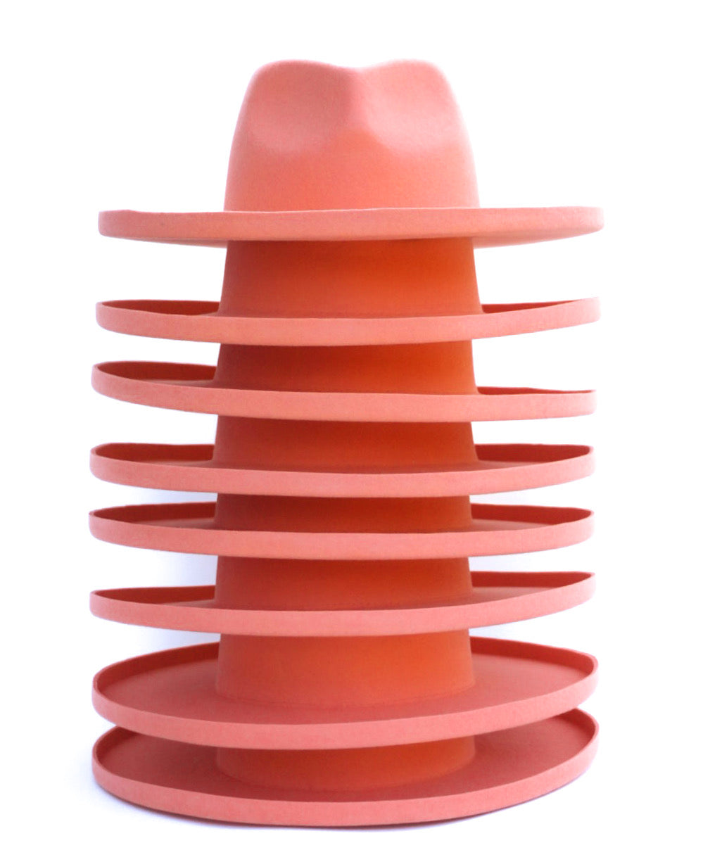 Peach felt hat, summer pink hat, papaya colored wide brim, beach hat, pencil brimmed hat, spring fashion accessory, rancher, western hat