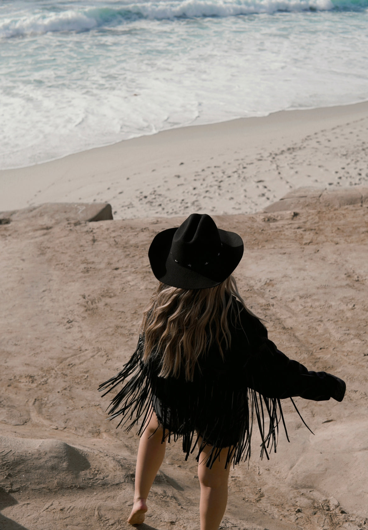 Black felt women cowboy hat with stars, cattleman western hat,