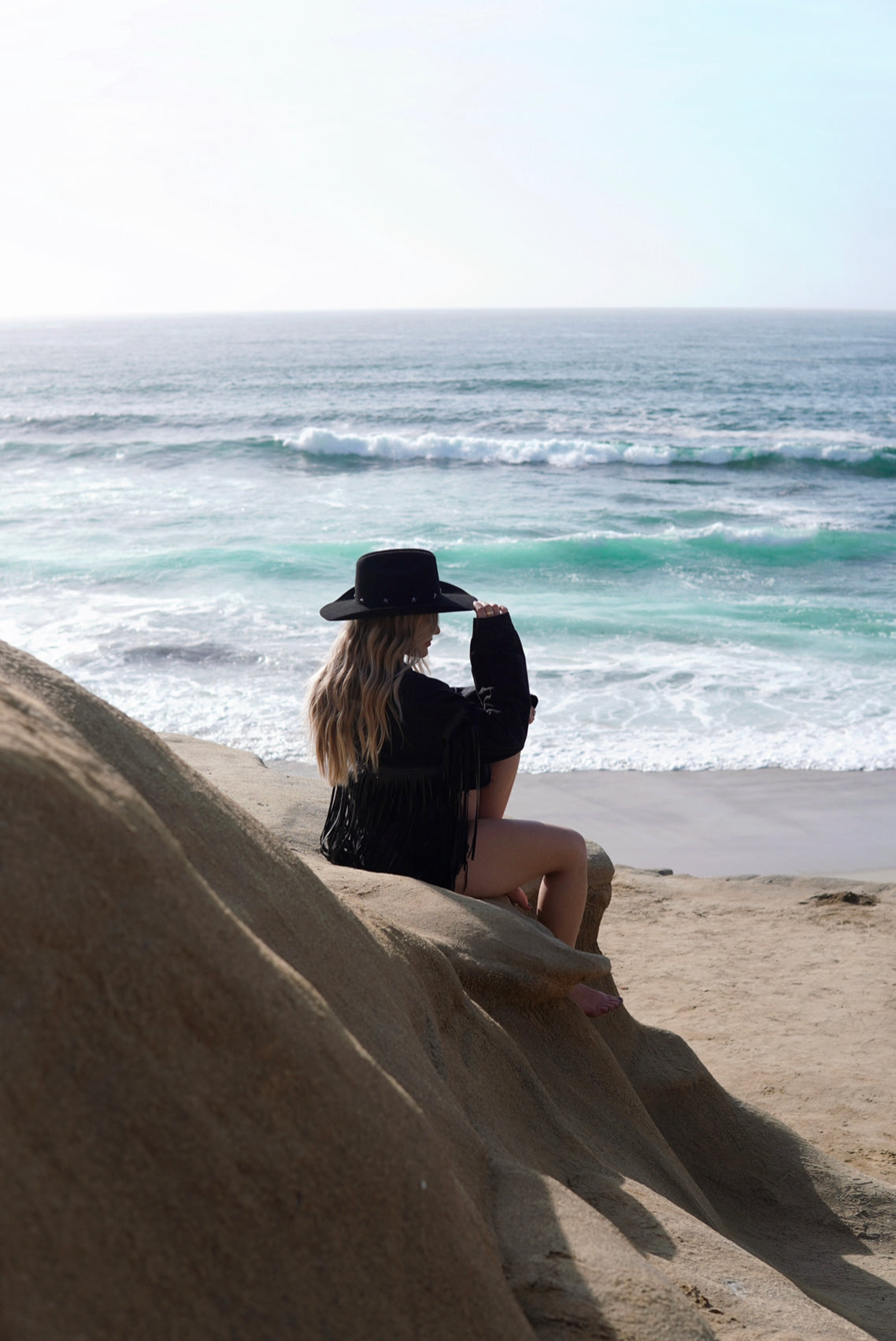 Black felt women cowboy hat with stars, cattleman western hat,