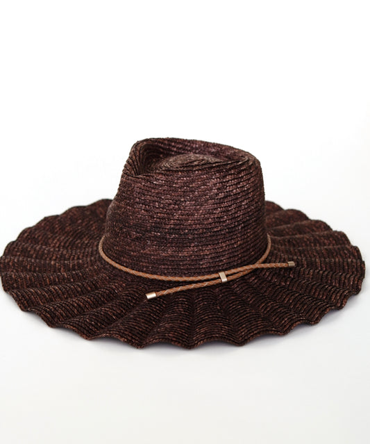 Brown leather hat band, hat accessory, hatband, gold