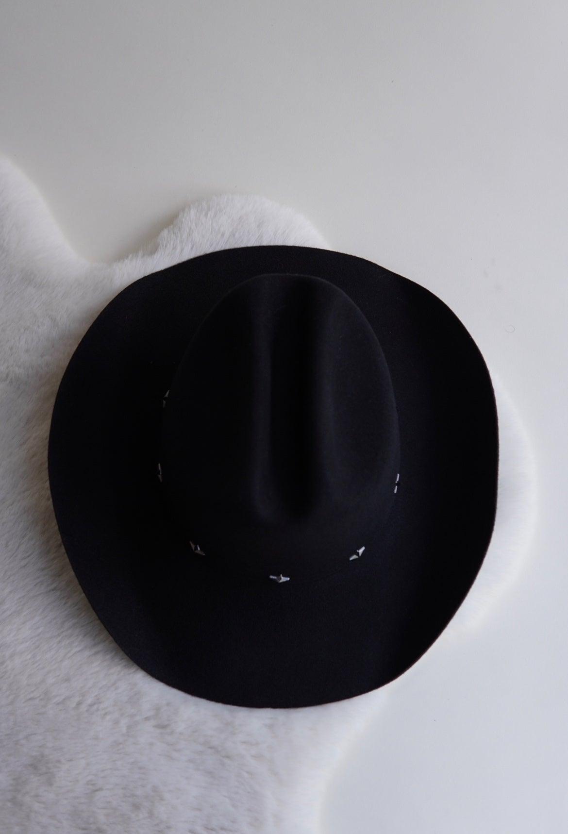 Black felt women cowboy hat, cattleman western hat, star accessories 