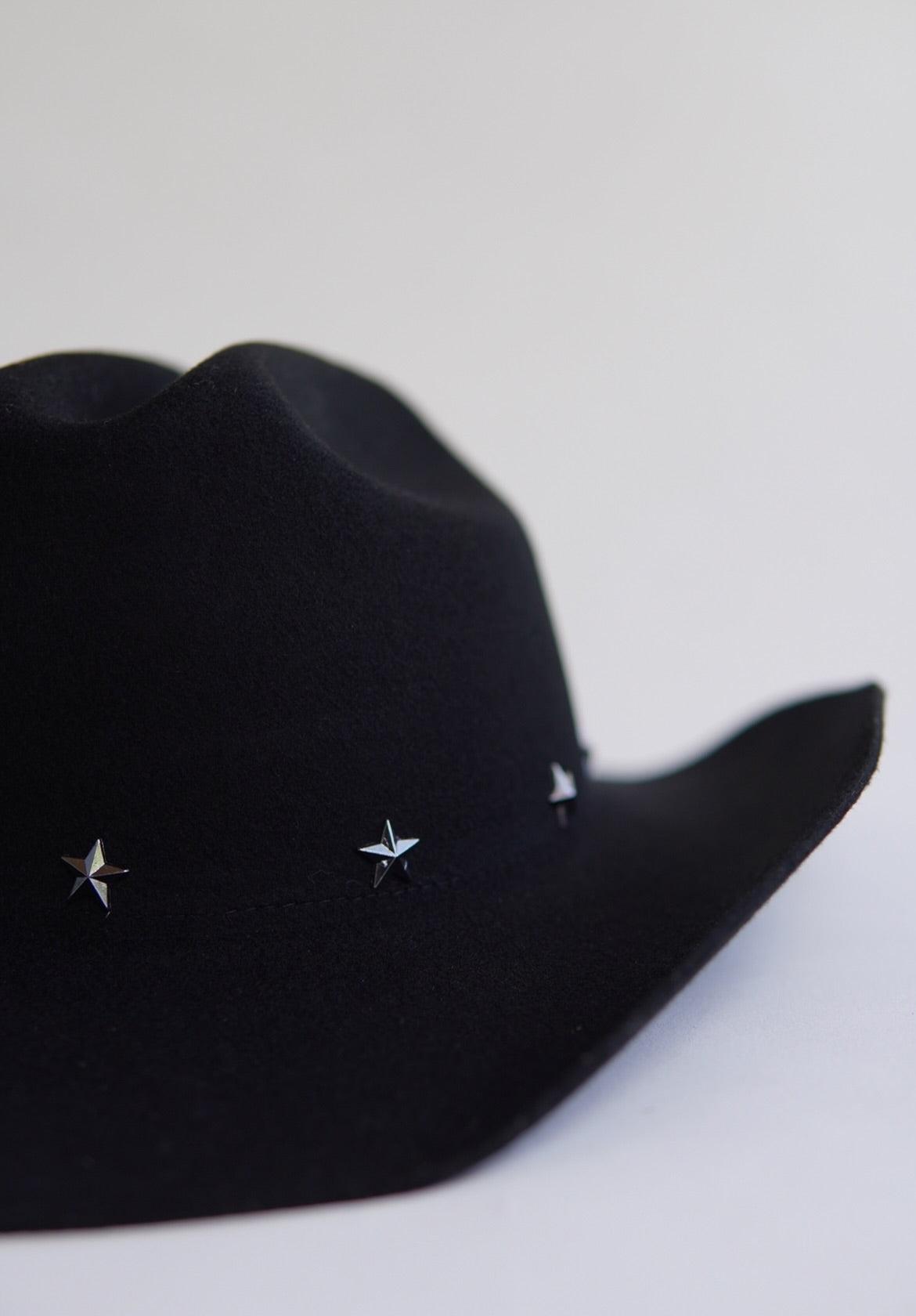 Black felt women cowboy hat, cattleman western hat, star accessories 