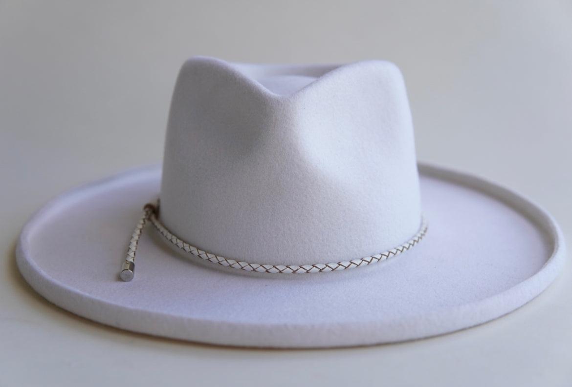 white leather hat band,  hat accessory